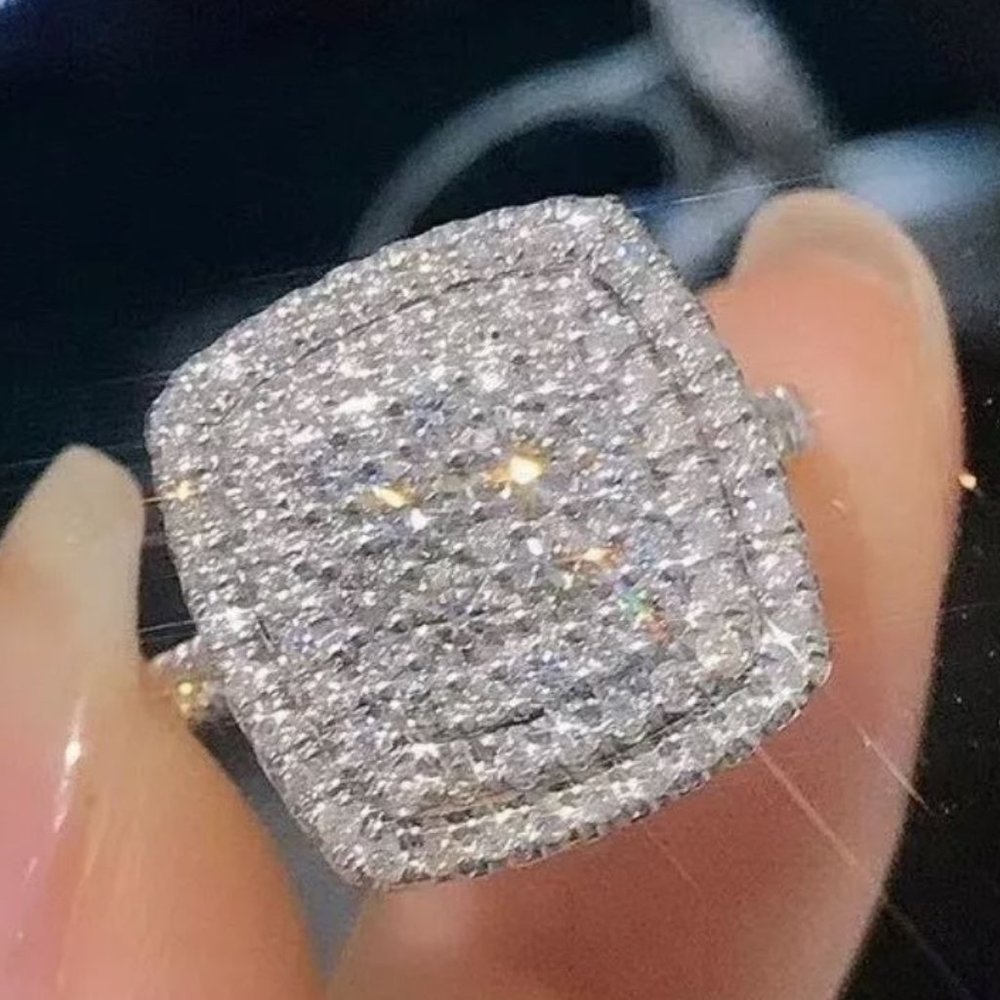 - CURVED SQUARE SILVER DIAMOND BRIDAL RING